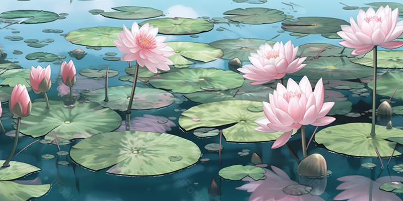 中国风荷花绽放在池塘里水彩淡雅插画背景,插画/手绘图,插画/手绘图库,插画/手绘图下载,插画/手绘